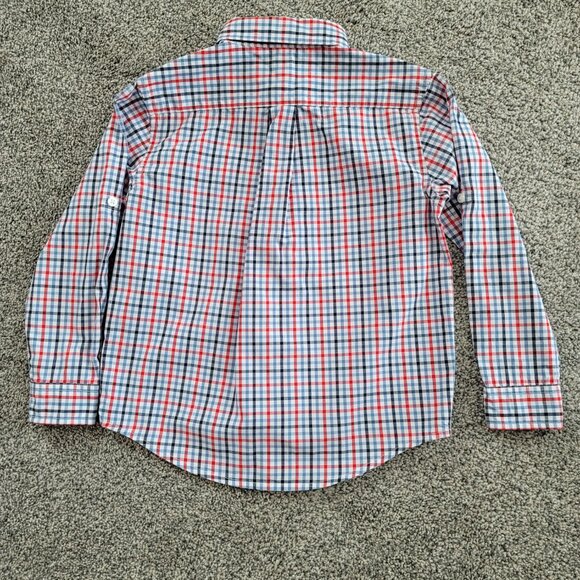 Janie and Jack boys Red White Blue Button Down Shirt Size 5, Nice Pre-Owned Cond - Picture 2 of 8